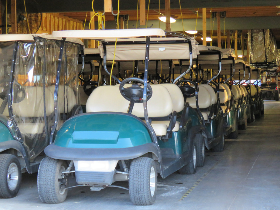 golf carts in a cart shed